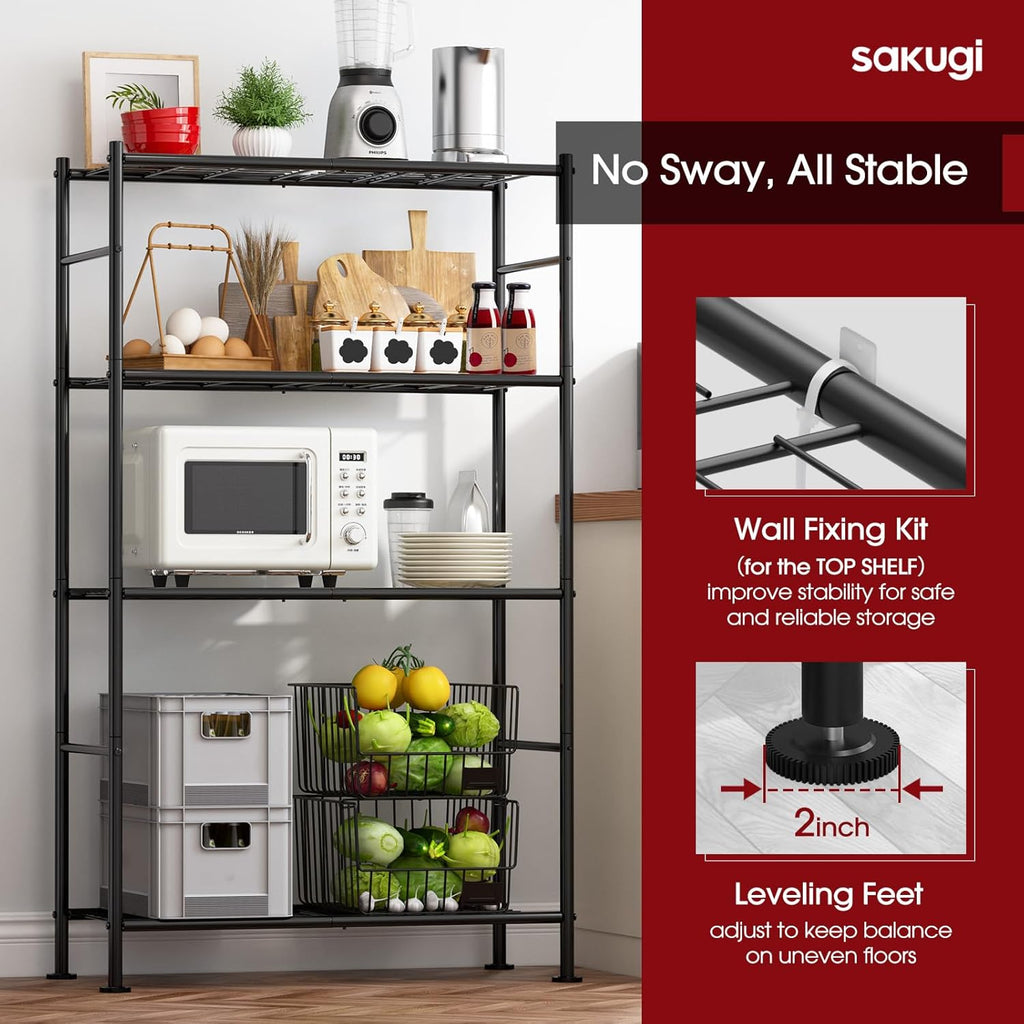 Sakugi Storage Shelves - Heavy Duty 4-Tier Shelf Organizer for Garage, Pantry & Closet | 33" W x 12.6" D x 57.2" H, Black