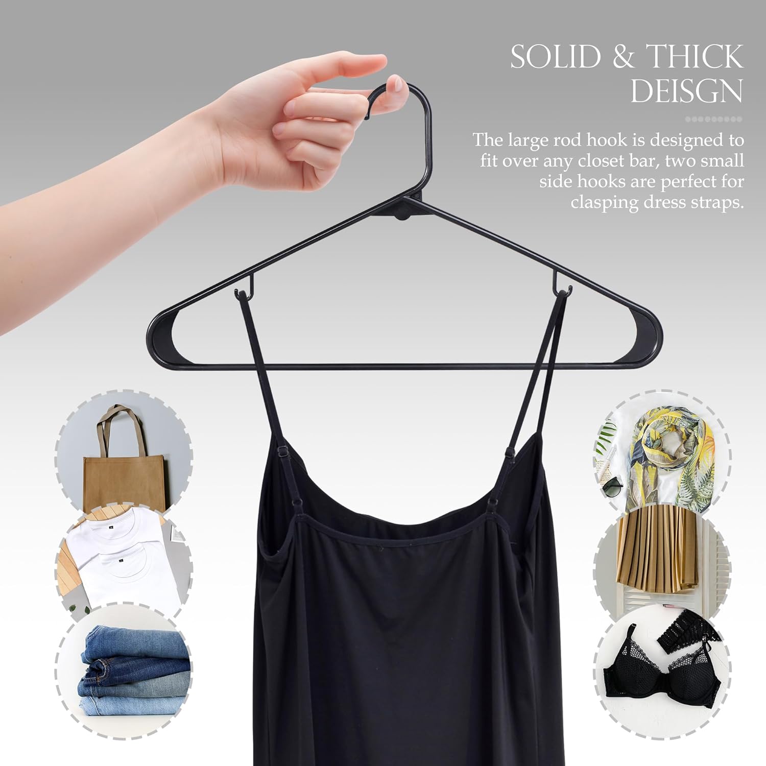 SUPER DEAL Plastic Hangers - 100 Pack Heavy-Duty Clothes Hangers with Double Hooks | Space-Saving Black Design