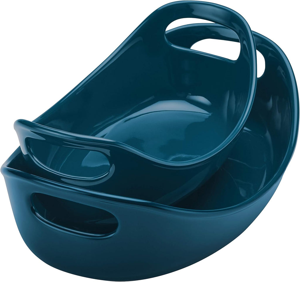 Rachael Ray Ceramics Oval Baker Set - 2-Piece Marine Blue Bakeware for Perfect Cooking