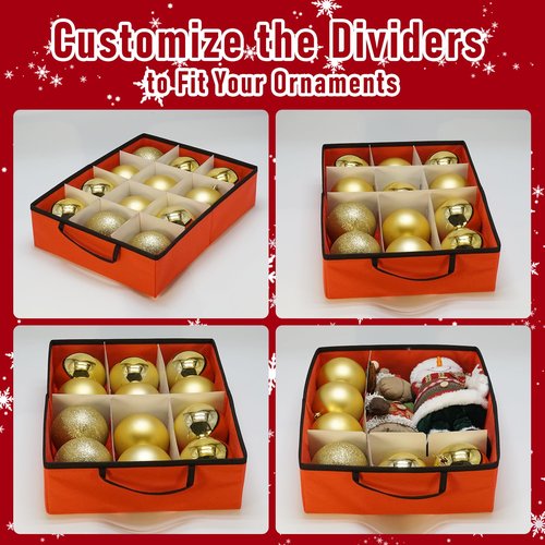 Tufmunb Christmas Ornament Storage Box, Stores 96-4" Large Ornaments with Individual Trays, Ornament Organizer Storage Box, Durable 600D Oxford Material, Extra Pockets, Dual Zipper - Red