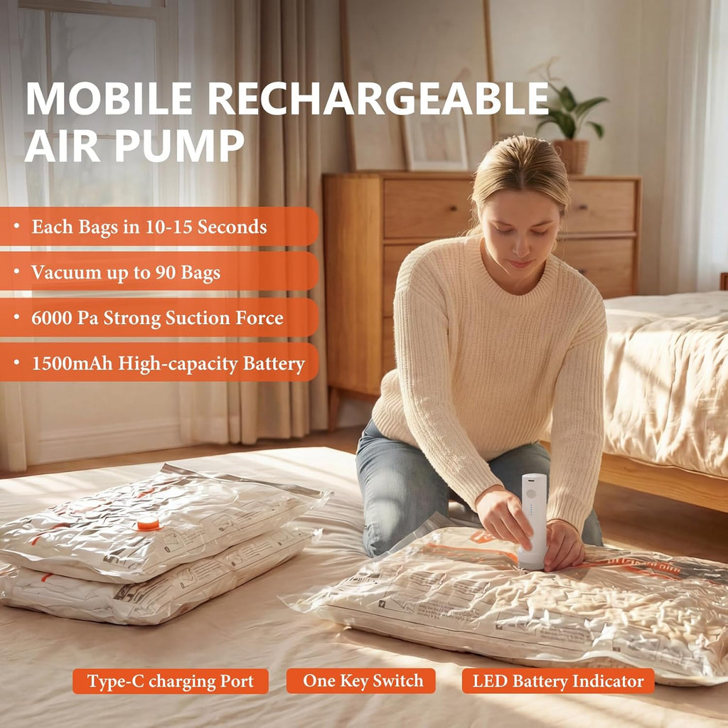 NESCCI Vacuum Bags for Travel - Rechargeable Air Pump Compression Packing Bags | 24 Pcs Carry-On Size