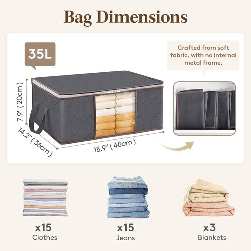 Lifewit 35L Clothes Storage Bins - 8 Pack Foldable Bags with Lids & Clear Windows | Ideal for Organizing Clothing & Bedding