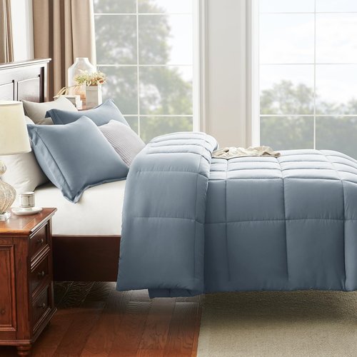 CozyLux King Comforter Set - Grayish Blue Comforter King Size, 3 Pieces Box Stitched Bed Set for All Seasons, Soft Lightweight Bedding Sets with 1 Down Alternative Comforter and 2 Pillow Shams