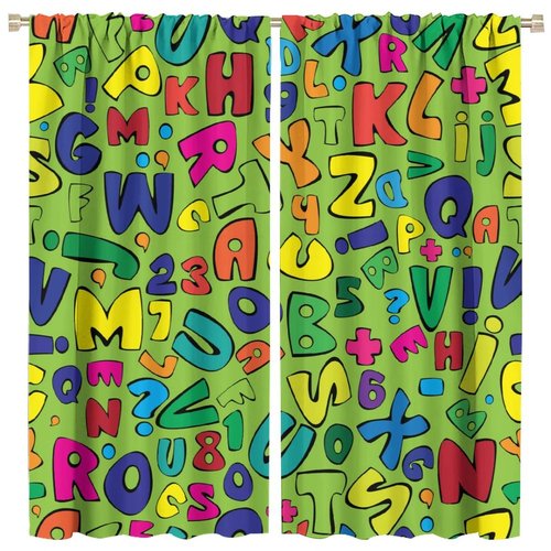 DDCBNS Kids Letters Curtains,Child Educational Alphabet Pattern Window Treatments for Living Room Bedroom Boys Girls Room Nursery Window Drapes 2 Panel Set Total Size 42" x 45"Green