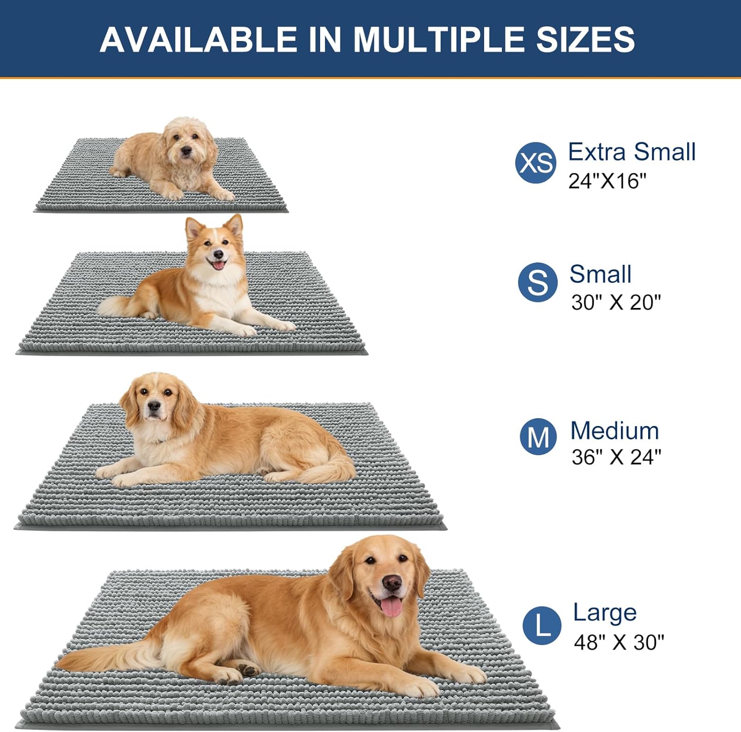 OLANLY Dog Door Mat - Ultra Absorbent Chenille Mud Doormat, Non-Slip & Washable, 47x24, Grey