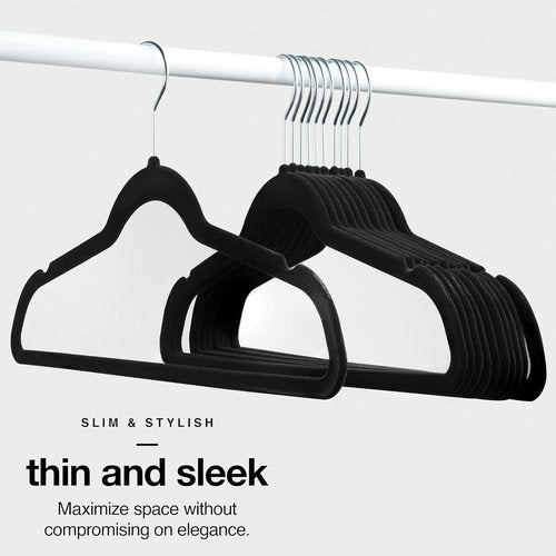 Home-it Premium Velvet Hangers - Heavy Duty Non-Slip Black Suit & Clothes Hangers | 50 Pack with 360° Hook
