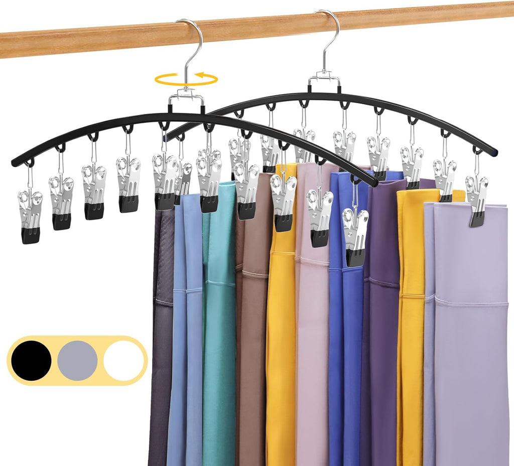 Skiennix Legging Organizer - 360° Swivel Metal Rack with 20 Clips for Space-Saving Closet Storage | Black