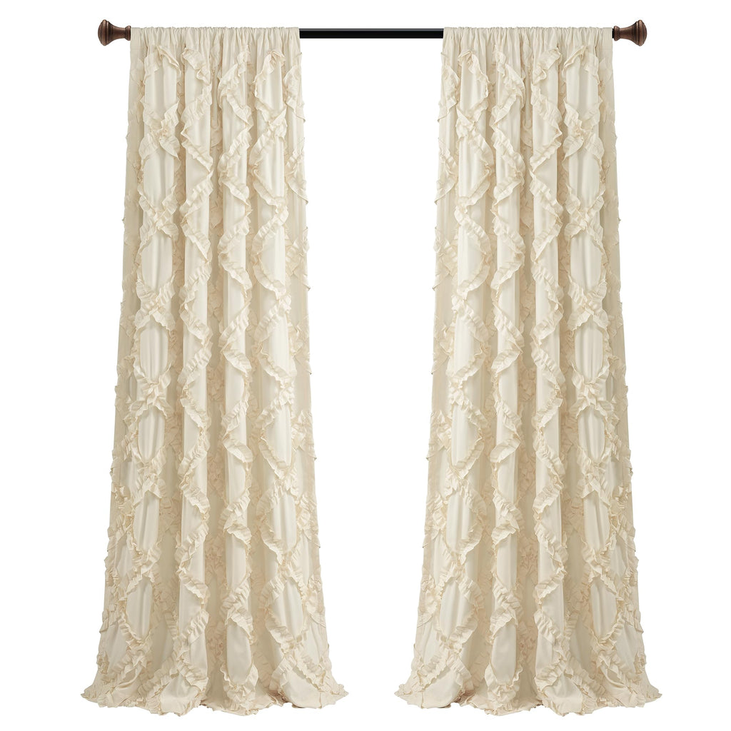 Lush Decor, Ivory Ruffle Diamond Curtains Textured Window Panel Set for Living, Dining Room, Bedroom (Pair), 84” x 54, 2 Count