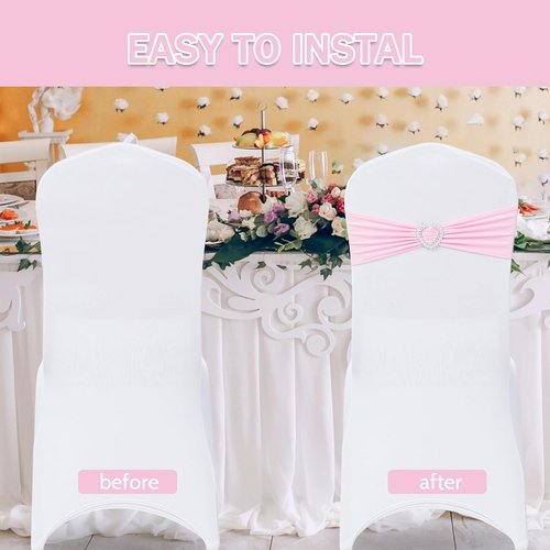 Howhic Spandex Chair Sashes - Pack of 30 Stretch Covers with Buckle Slider for Weddings & Events | Pink