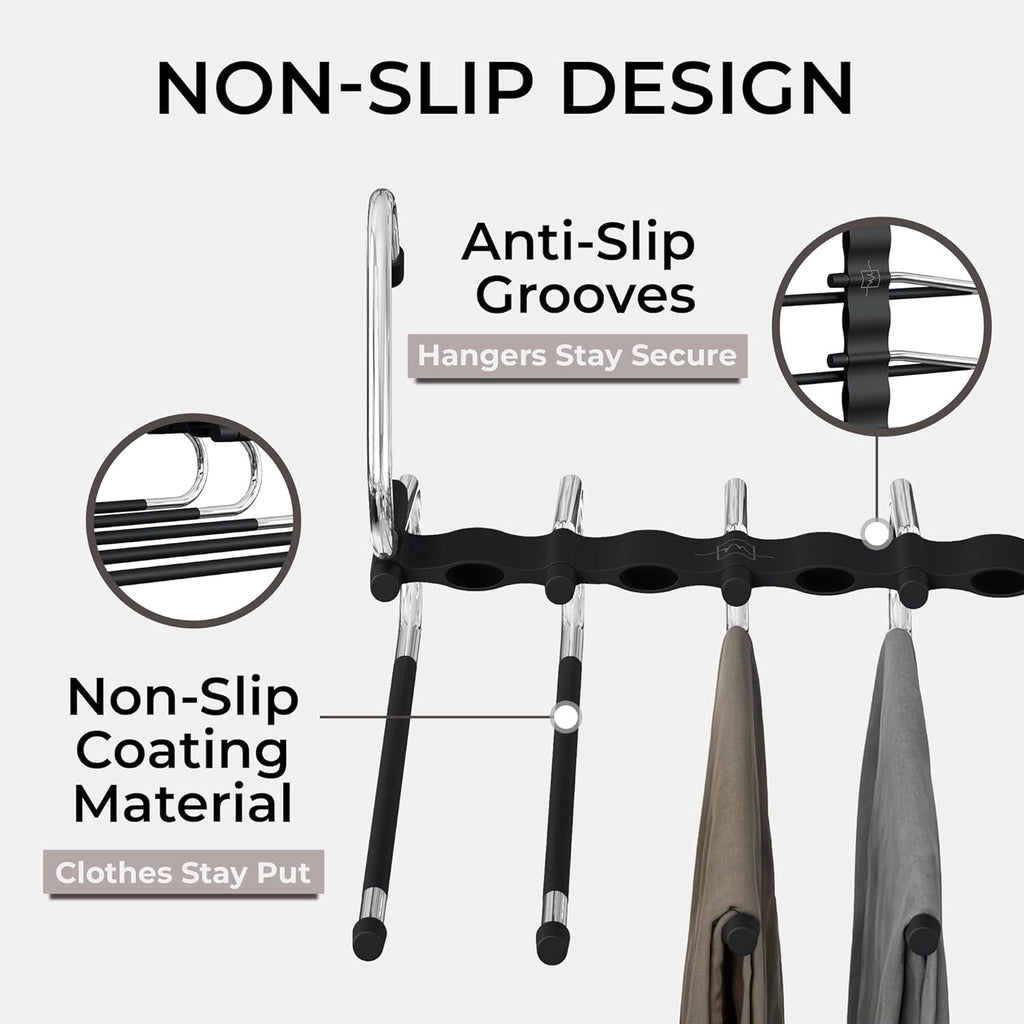 MORALVE Pants Hangers - Space-Saving Non-Slip Multi-Layer Closet Rack - 4 Pack for Jeans, Trousers & Skirts (Black)