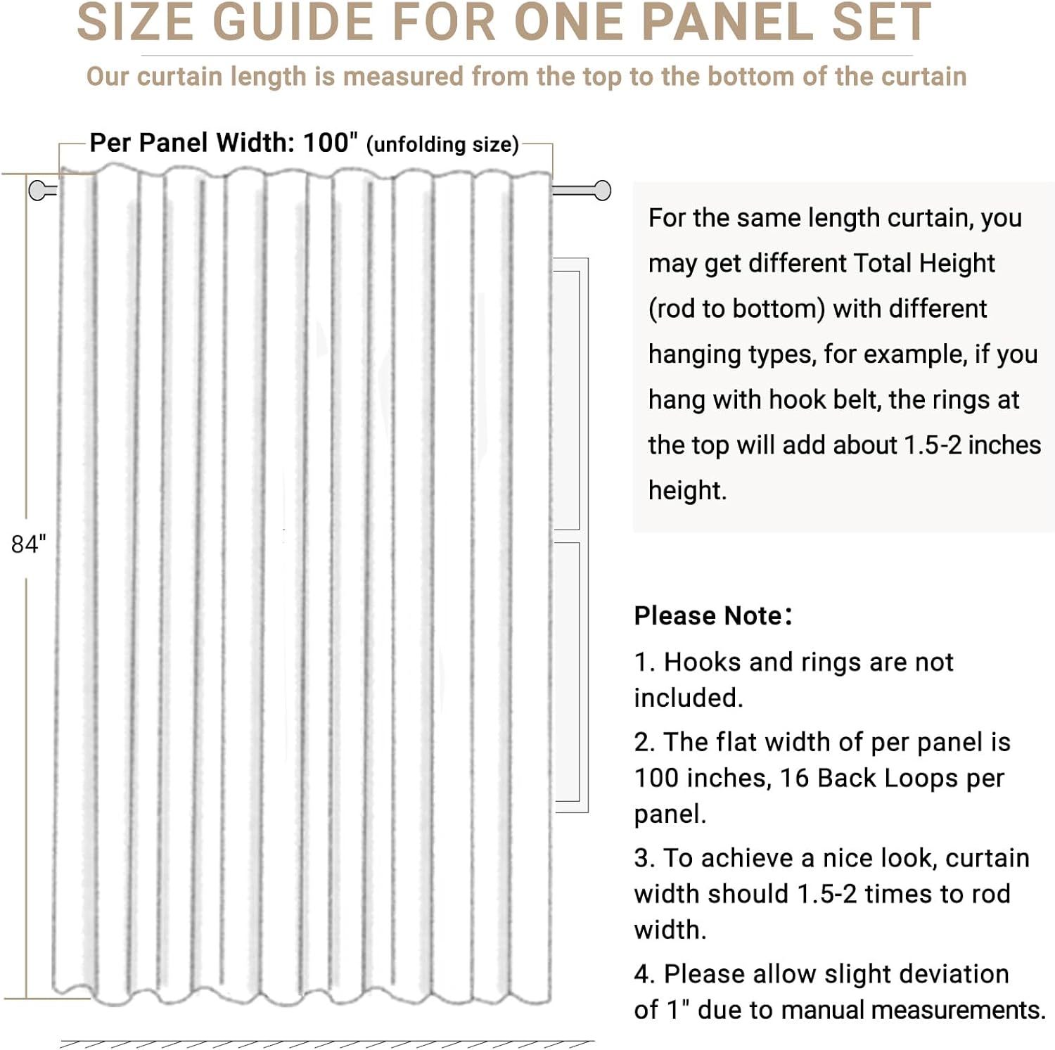 Skiennix 100% Blackout Linen Curtains - Thermal Insulated Drapes for Bedroom | 100" W x 96" L, Beige
