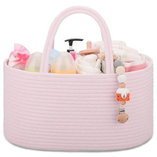 COMSE Baby Diaper Caddy Organizer - Portable Tote Bag with Dividers | Light Pink Baby Shower Gift