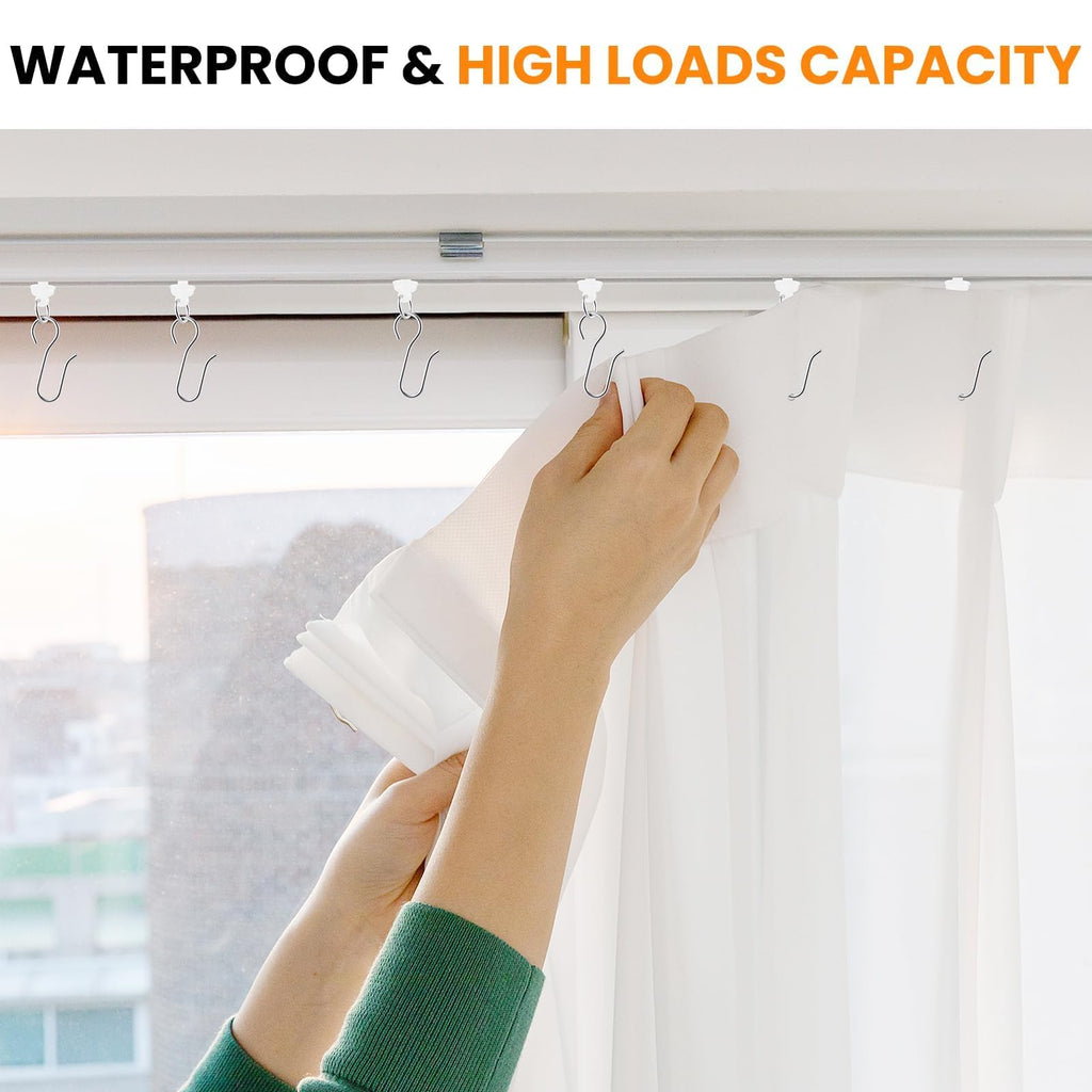 MARRTEUM 120 Pcs Shower Curtain Track Gliders & Curtain Hooks Set, Ceiling Mount Sliding Track S Shaped Metal Drapery Hooks and Plastic Rollers Sets for Drape Rails and Tracks