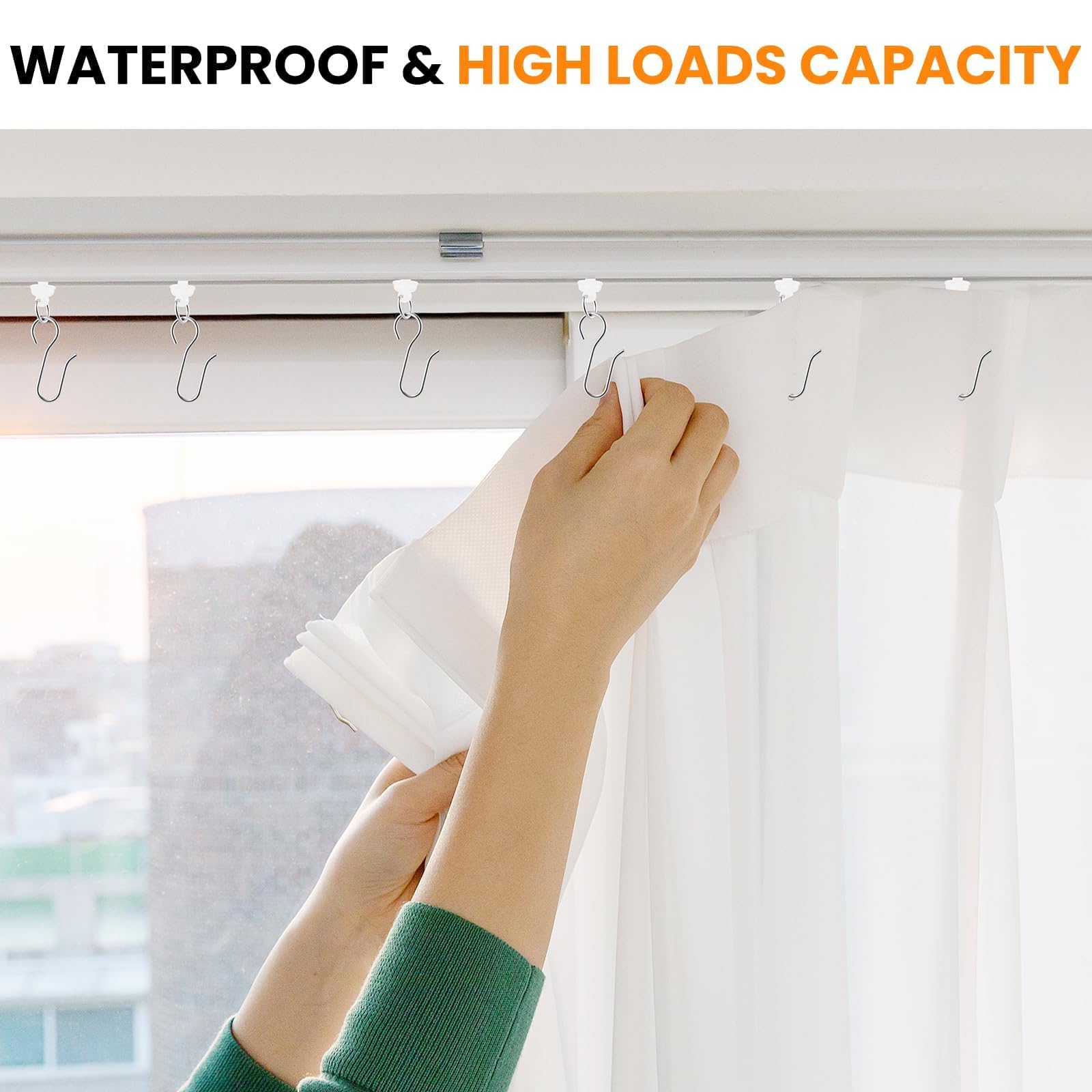 MARRTEUM 120 Pcs Shower Curtain Track Gliders & Curtain Hooks Set, Ceiling Mount Sliding Track S Shaped Metal Drapery Hooks and Plastic Rollers Sets for Drape Rails and Tracks