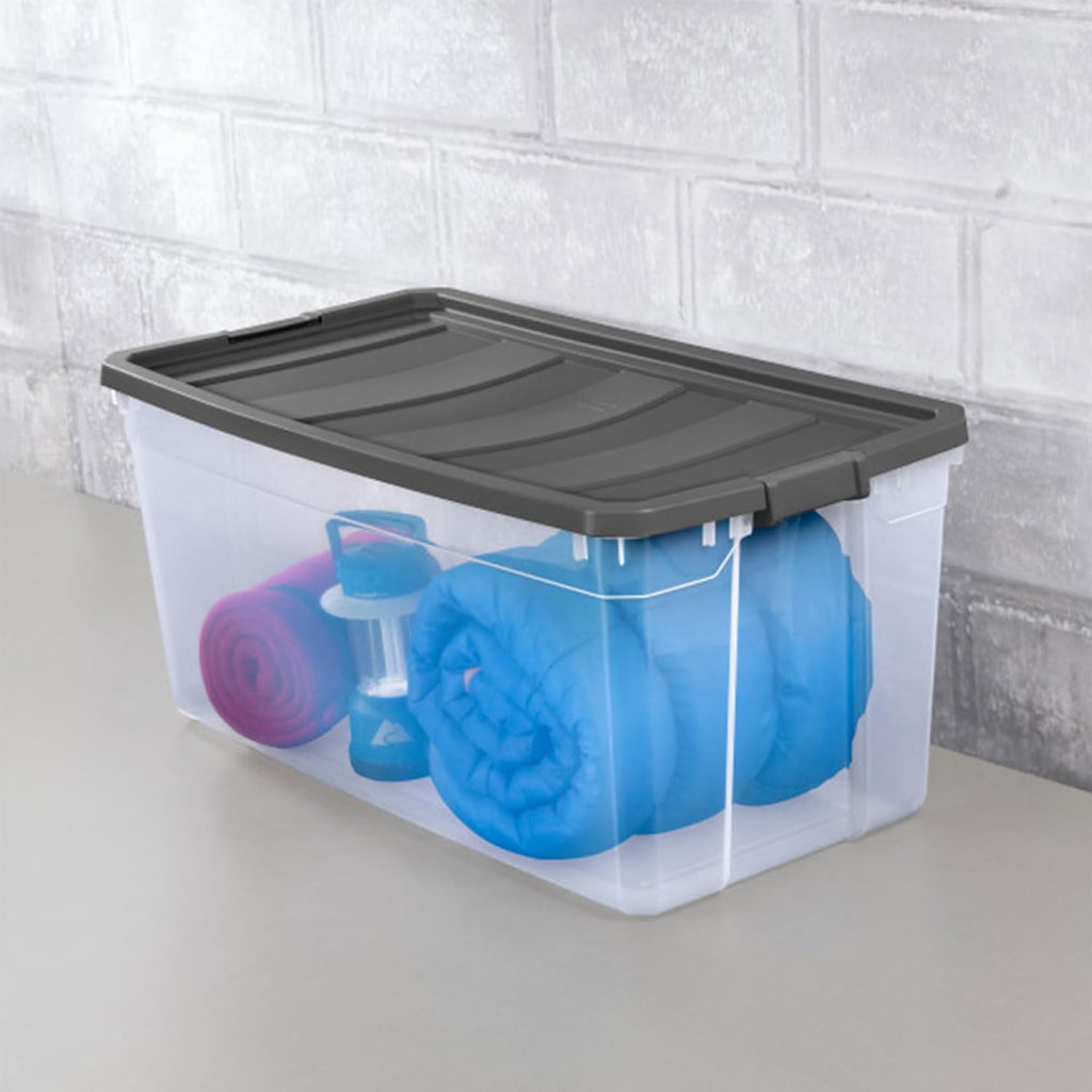 Sterilite 3-Pack Modular Stacker Boxes - Durable Clear Plastic Storage Bins with Latching Lids | 200 Quart for Closet, Bathroom & Office