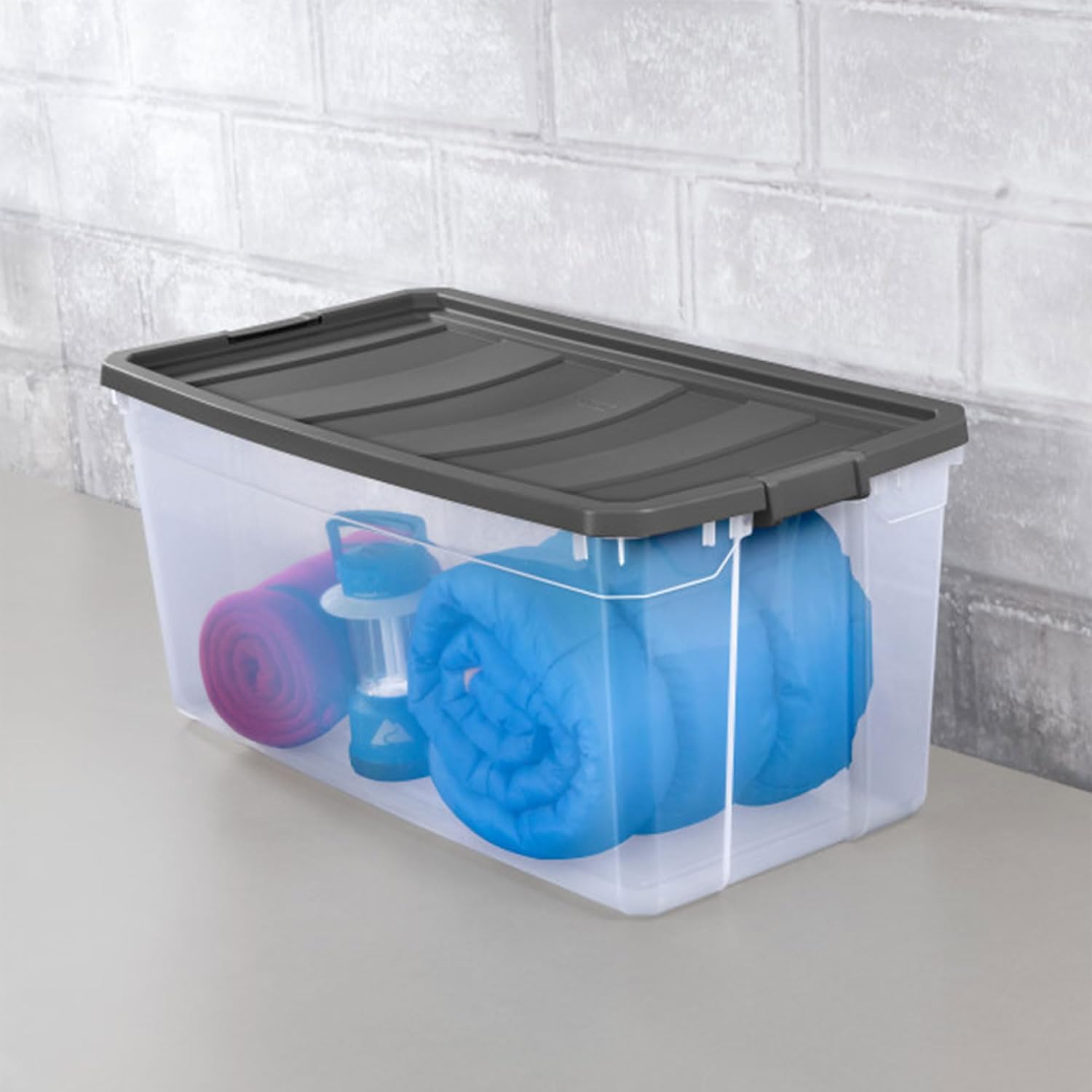 Sterilite 3-Pack Modular Stacker Boxes - Durable Clear Plastic Storage Bins with Latching Lids | 200 Quart for Closet, Bathroom & Office