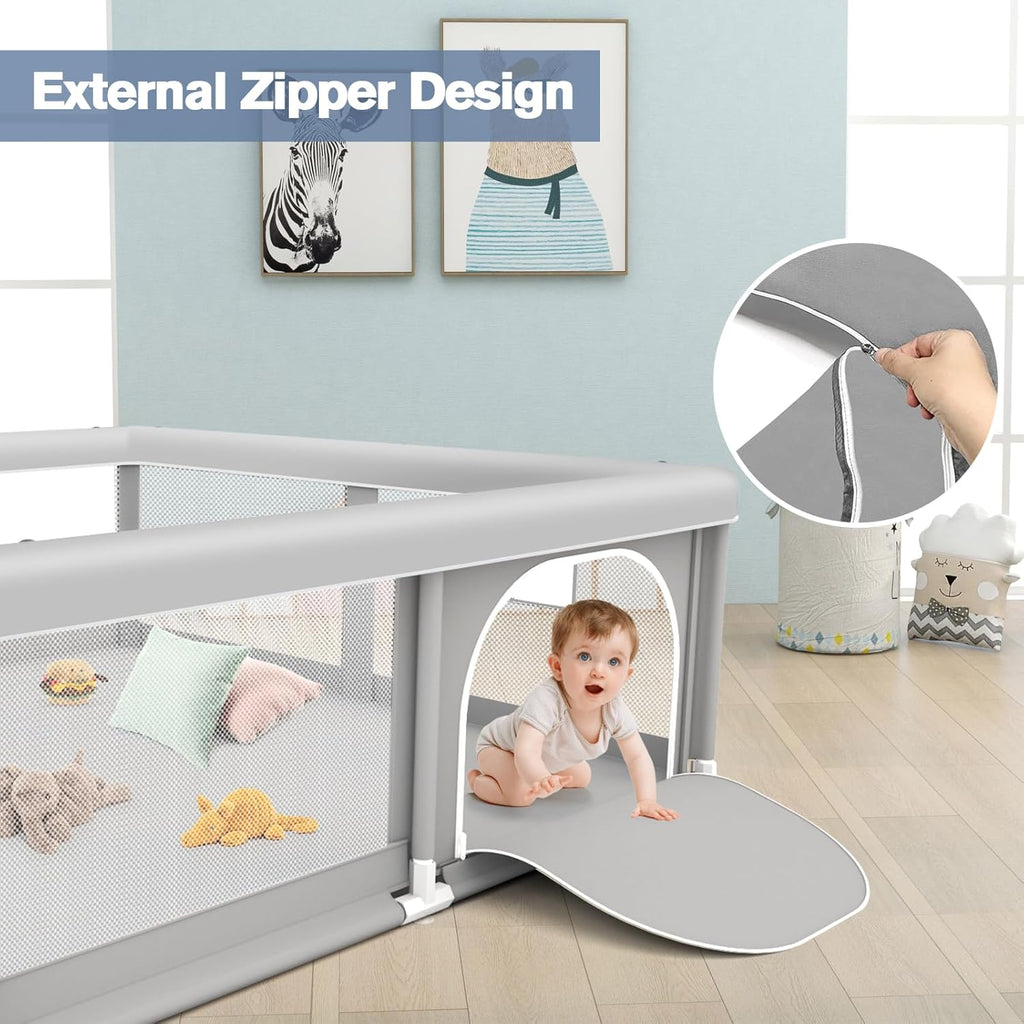 Skiennix Baby Playpen - Sturdy Safety Play Yard for Indoor & Outdoor Use | 50 x 50 Inch Soft Mesh Fence