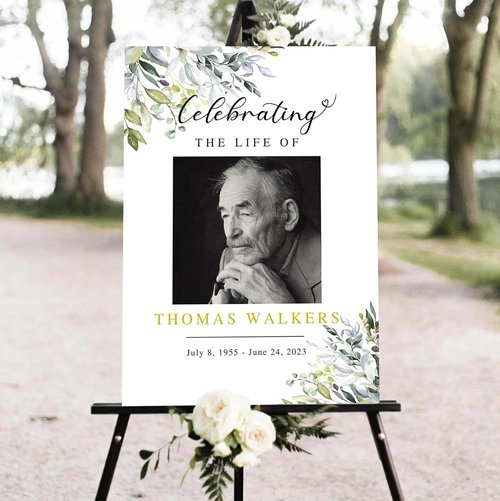 Celebration Of Life Welcome Sign - Floral Memorial Décor | Large Purple Funeral Tribute