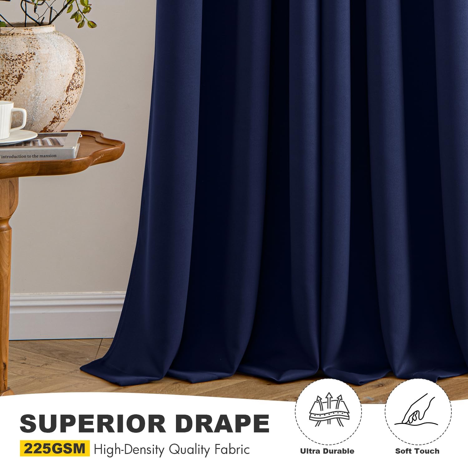 MIULEE Navy Blue Blackout Curtains - Thermal Insulated Room Darkening Drapes | 72 Inches Long, 2 Panels