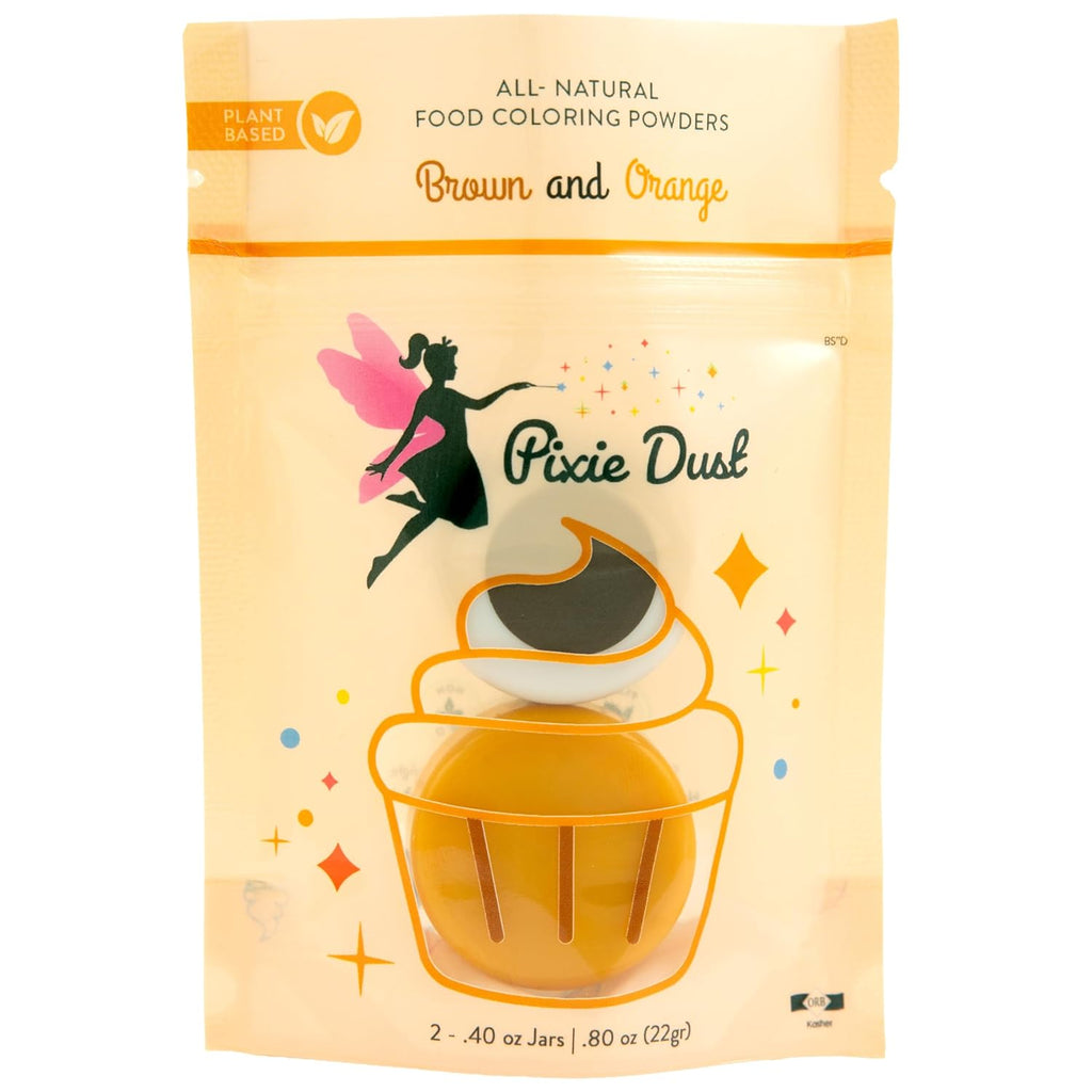 Pixie Dust All Natural Food Coloring Powder Set - Brown & Orange | Plant-Based, Kosher, Dye-Free | Large 0.40 oz Each (22g Total)
