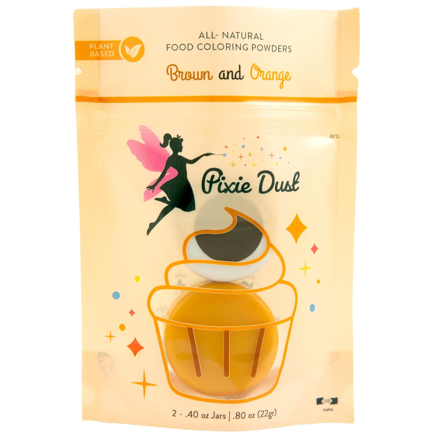 Pixie Dust All Natural Food Coloring Powder Set - Brown & Orange | Plant-Based, Kosher, Dye-Free | Large 0.40 oz Each (22g Total)