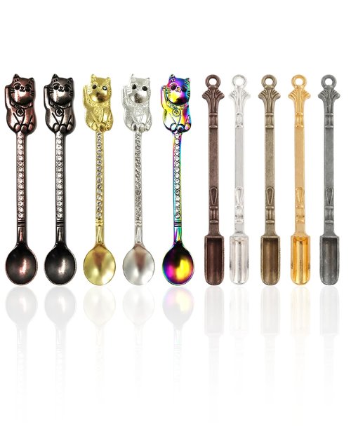 Geyynow 10 Pcs Mini Spoon Keychain, Metal Tiny Shovel Spoons for Home Kitchen Spices, Necklace Charms Pendants Diy Craft Making