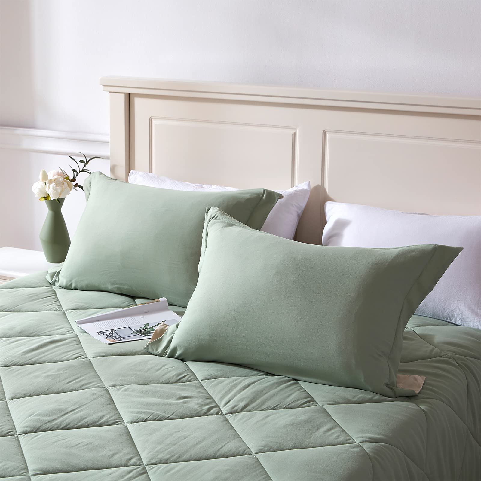 NexHome Twin Comforter Set - Sage Green Comforter Twin Size Bedding Set - Soft Down Alternative Comforter Bed Set 2 Pieces for Kids Boys Girls- 1 Comforter (68"x88") + 1 Pillow Sham (20"x26")