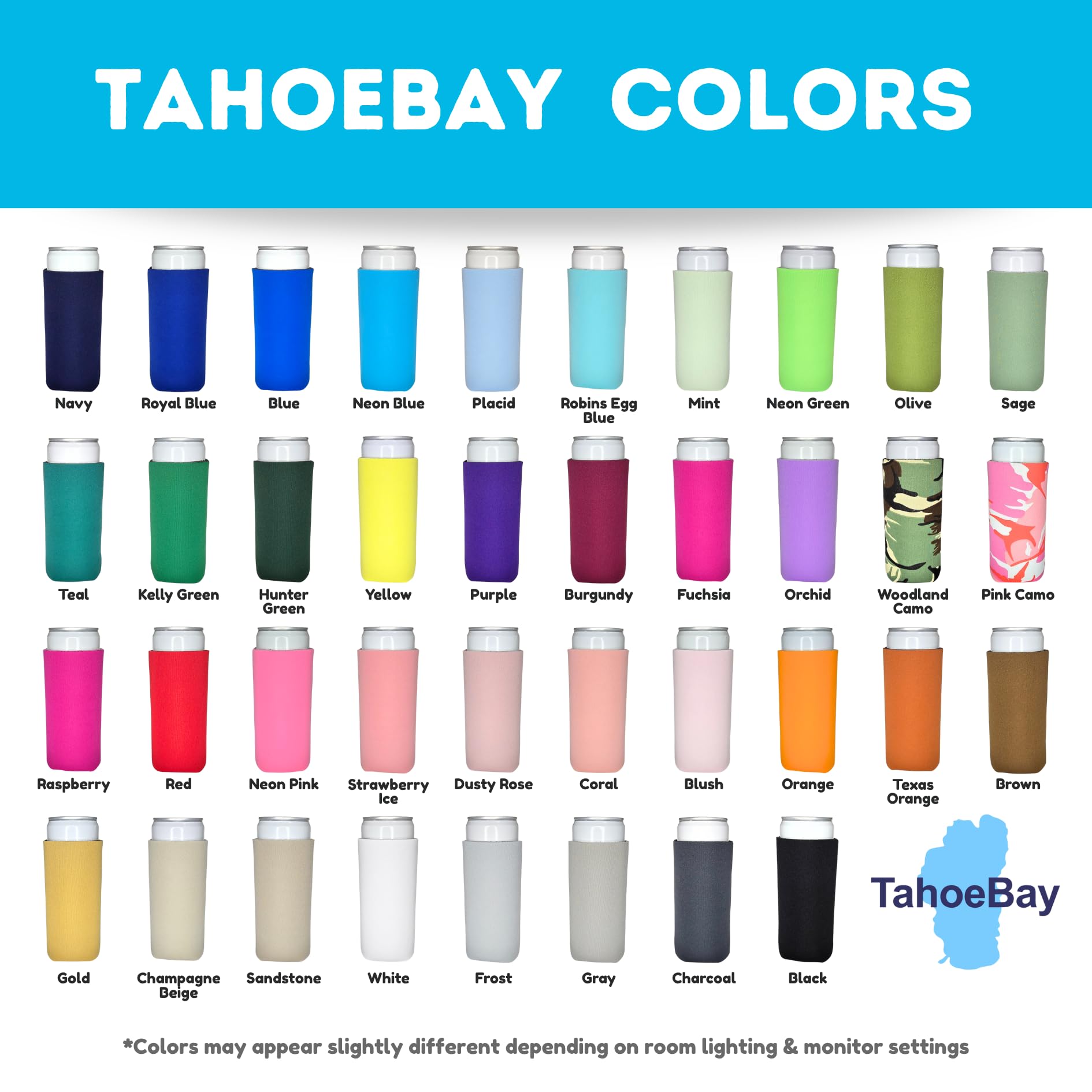 TahoeBay Slim Neoprene Can Cooler Sleeves (50-Pack) Skinny Tall Cans 12 Oz Bulk Thin Seltzer Fit Sublimation Blanks for Vinyl Plain Blank Beer Bottles Black White Solid Color (Brown)