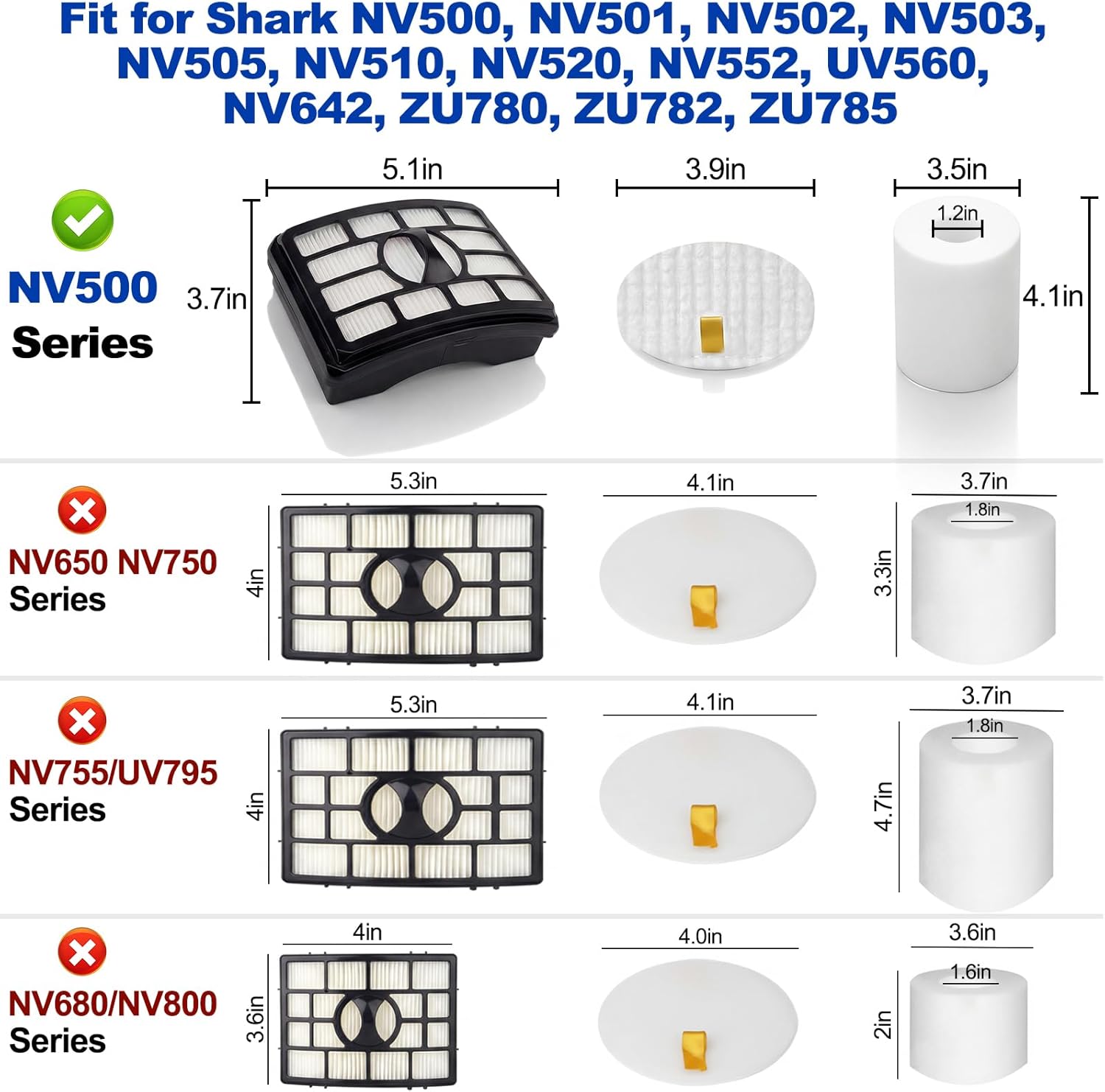 Shark Vacuum Filters - 2 + 4 Pack Replacement for Rotator Pro Lift-Away NV500 Series | High-Performance Filtration