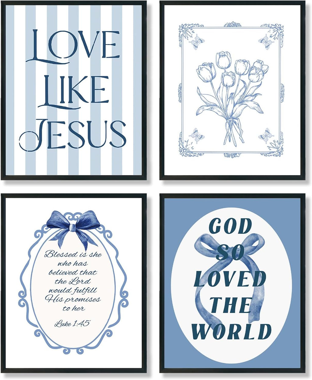 ULEGIE Coquette Bow Bible Poster Wall Art - Inspirational Jesus Decor for Teen Girls | 8x10 Inches Unframed Set of 4