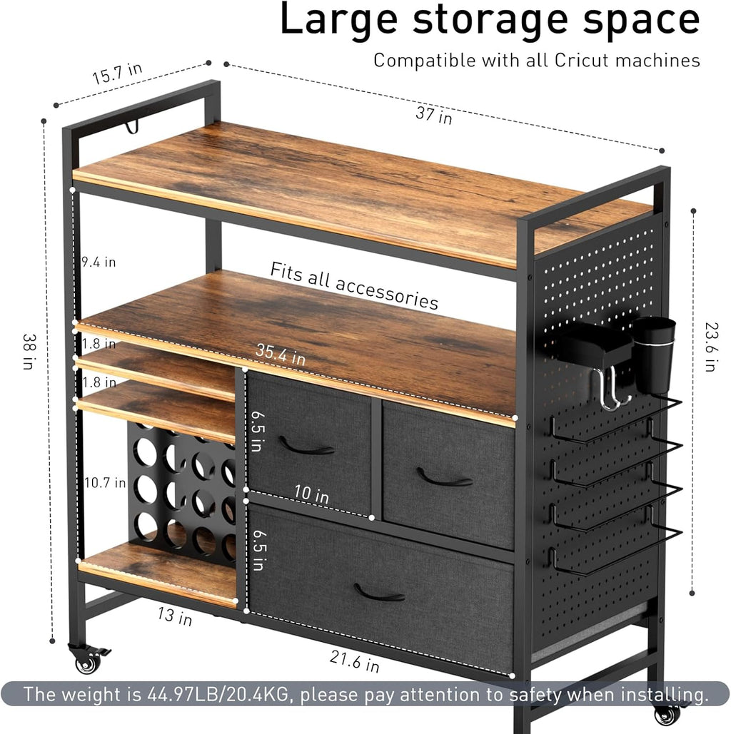PUNLUXU Vinyl Roll Holder & Craft Organizer - Compatible with Cricut Machines, Rolling Storage Table PU-03