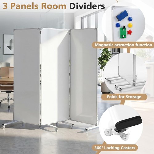 AmazingSpark Mobile Magnetic Whiteboard - 3-Section Portable Dry Erase Room Divider, 72" H x 24" W