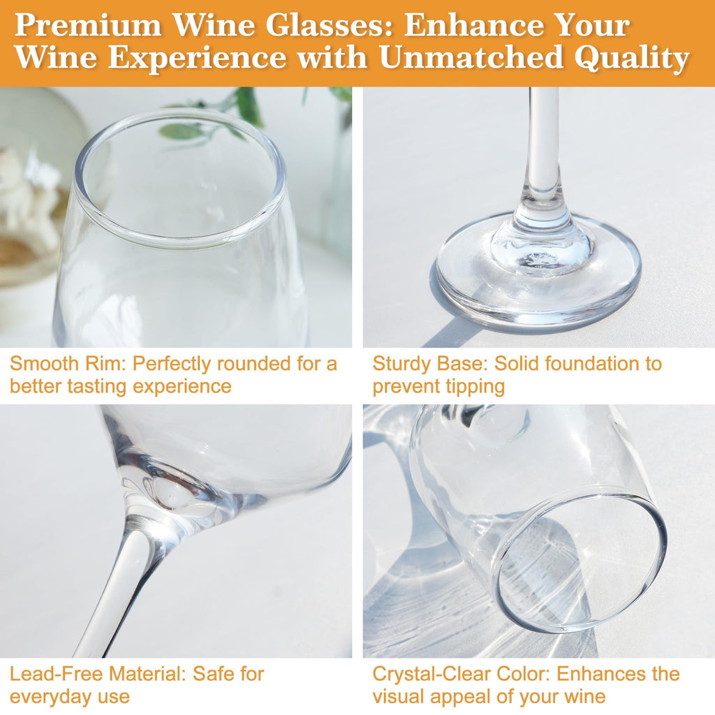 GLAZVIA Wine Glasses Set of 6, 12oz Classic Stemmed Glasses, Thick & Clear, Dishwasher Safe Stemware for Red or White, Gift for Party, Holiday, Anniversary, Restaurant, Home Bar, Daily Use