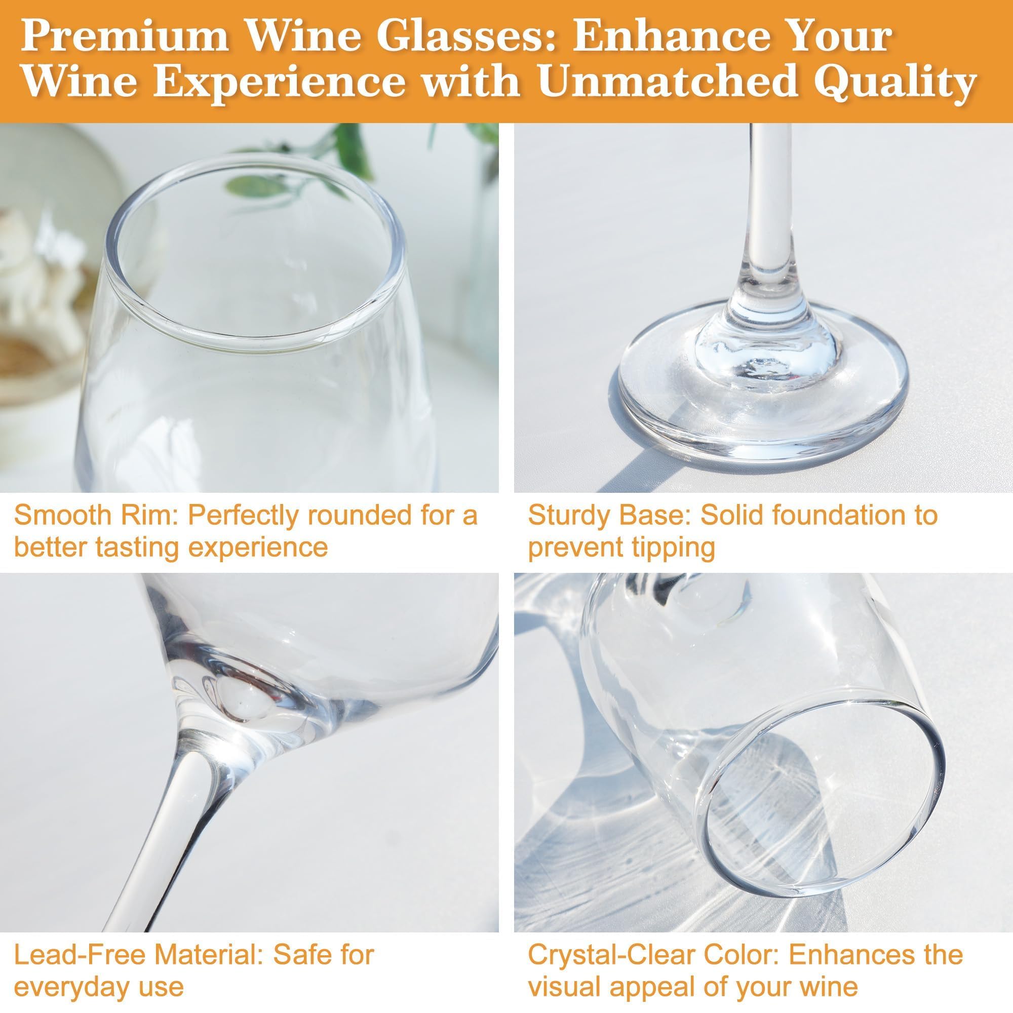 GLAZVIA Wine Glasses Set of 6, 12oz Classic Stemmed Glasses, Thick & Clear, Dishwasher Safe Stemware for Red or White, Gift for Party, Holiday, Anniversary, Restaurant, Home Bar, Daily Use