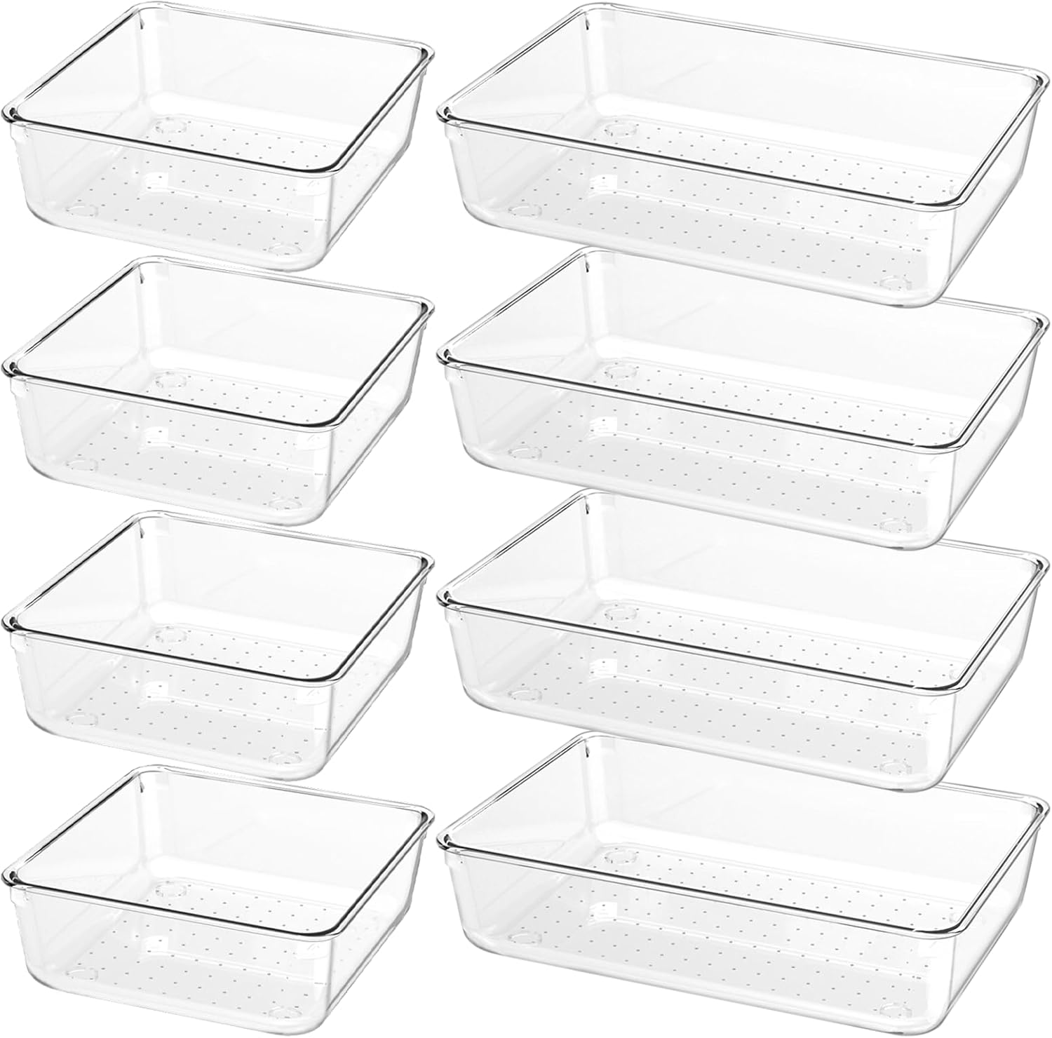 Skiennix 8-Piece Clear Plastic Drawer Organizer Set - Versatile Acrylic Trays for Makeup, Kitchen, Office & More