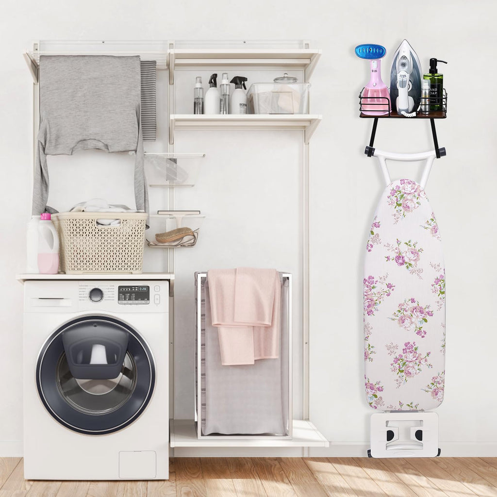 TORZCT Ironing Board Holder Wall Mount Laundry Room Hanging Iron and Ironing Board Hanger Storage Laundry Room Decor and Organization Fit Most Ironing Boards leg's(Included T&V Shaped)-Black