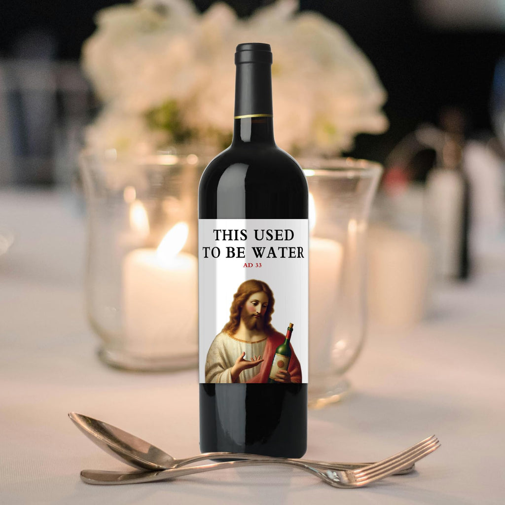 2pcs Funny Wine Bottle Labels – "This Used to Be Water" –Gag Gift, Novelty Wine Stickers for Easter, Birthday Parties, White Elephant Gift