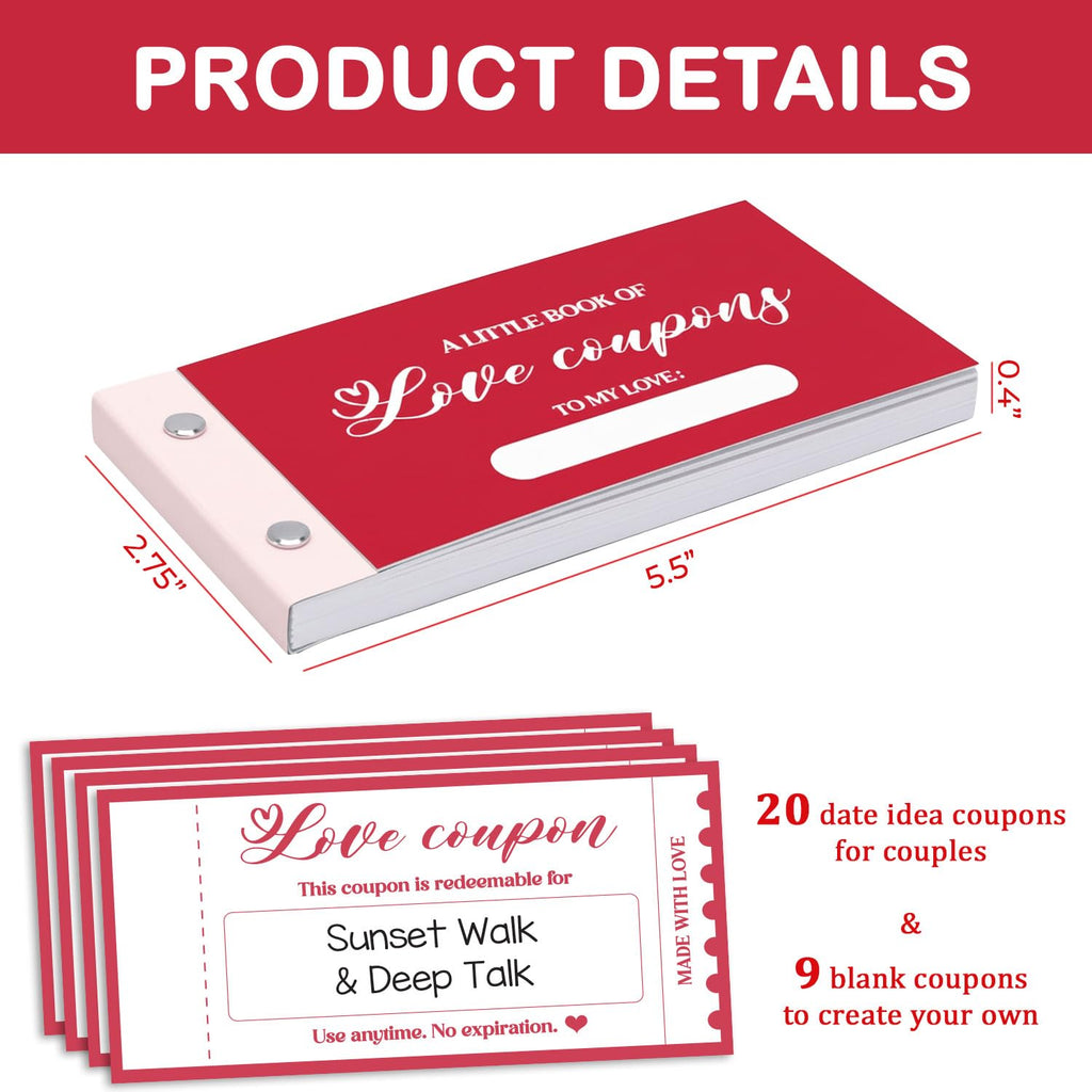 LHHungSoul Love Coupon Gift for Him, Romantic Valentine Gift with 20 Fun Date Night Ideas & 9 Blank Coupons, Meaningful Valentines Day, Romantic Valentine Gift for Him or Her