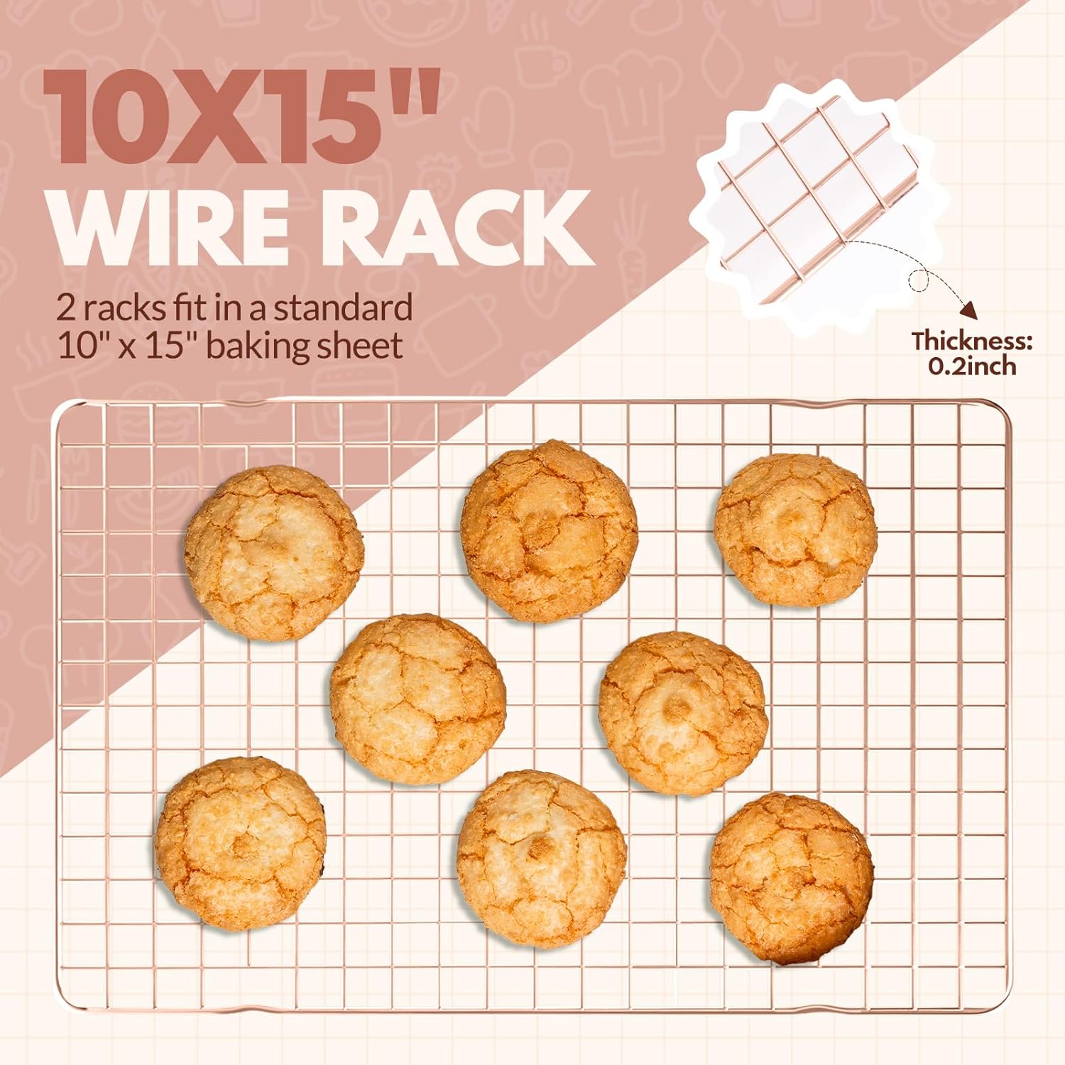 Skiennix Cooling Racks - 2 PCS Stainless Steel Baking Racks, 15x10 Inches, Oven Safe for Sheet Pans