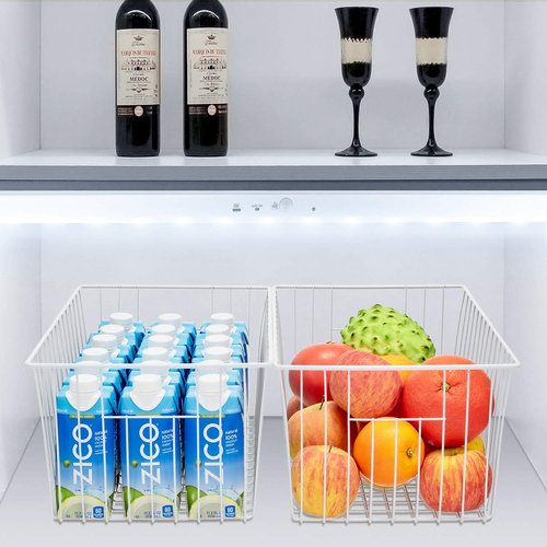 Upright Freezer Organizer Bins， Freezer Baskets for 16, 17, 21 cu.ft Standup Freezer, Wire Storage Baskets with Built-in Handles for Frozen Foods, Snacks, Vegetables, Fruits and More, Set of 6 , White