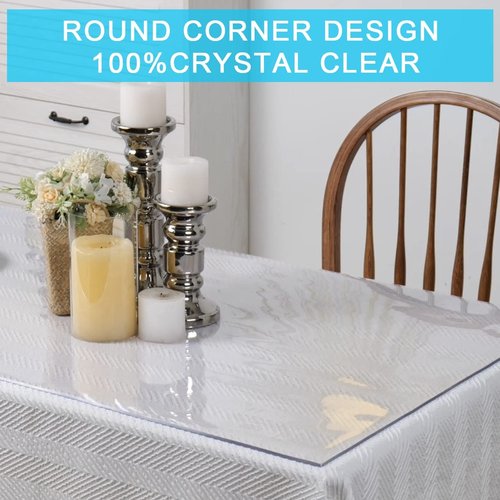 Oversize Waterproof Multi Size Crystal Plastic Table Protector Clear PVC Table Cover Cloth for Wedding Banquet Christmas Party Meeting Desktop Cutting Folding Table Pad 54x102“ Non-slip Heat Resistant
