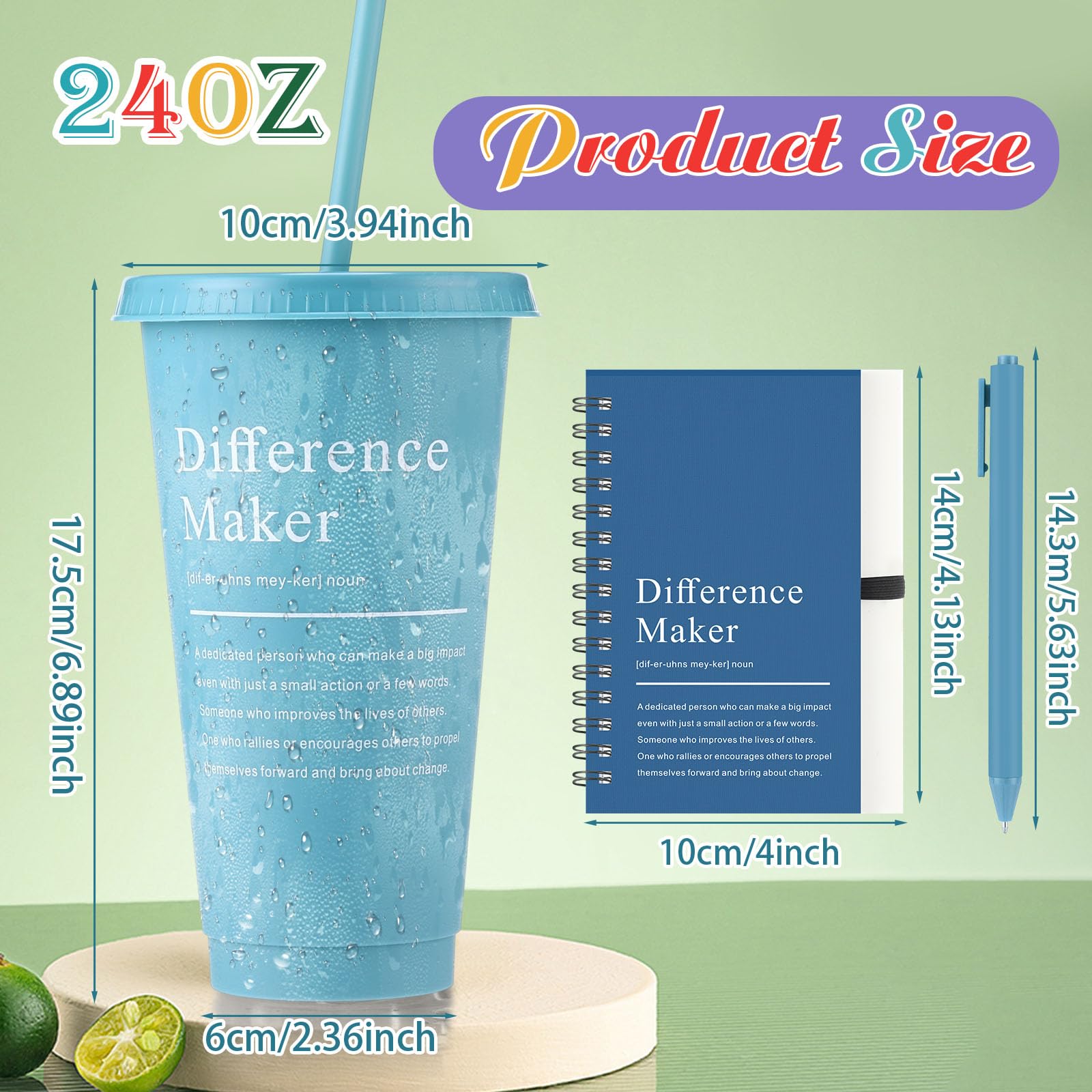 Marspark 20 Sets Difference Maker Gifts for Women Men, Employee Appreciation Gifts Bulk Inspirational Thank You Cup Motivational Notebooks with Pen for Team Teacher Coworker Office (Natural Color)