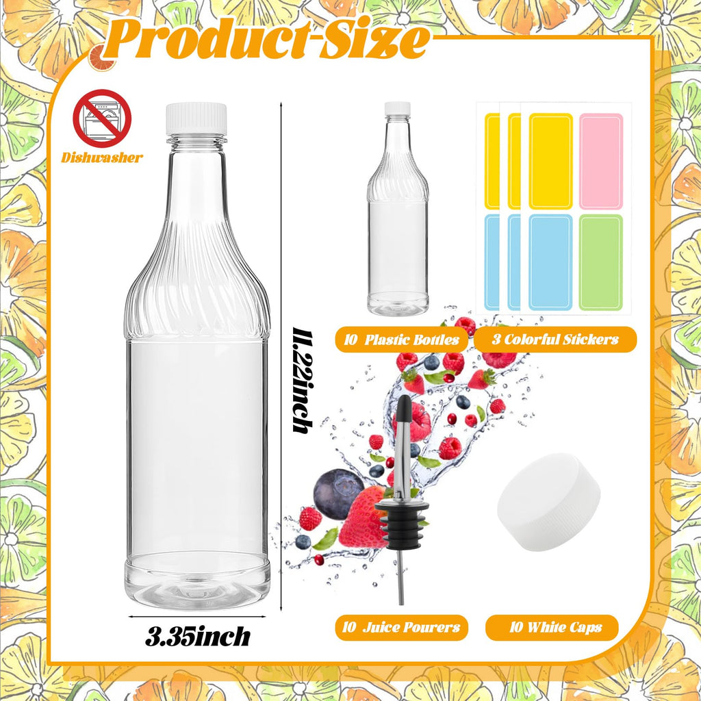 20 Pcs 32 oz Plastic Liquor Bottles Long Neck Bar Juice Pour Bottles with Liquor Pour Spout and Caps Snow Cone Syrup Bottles for Juice Alcohol