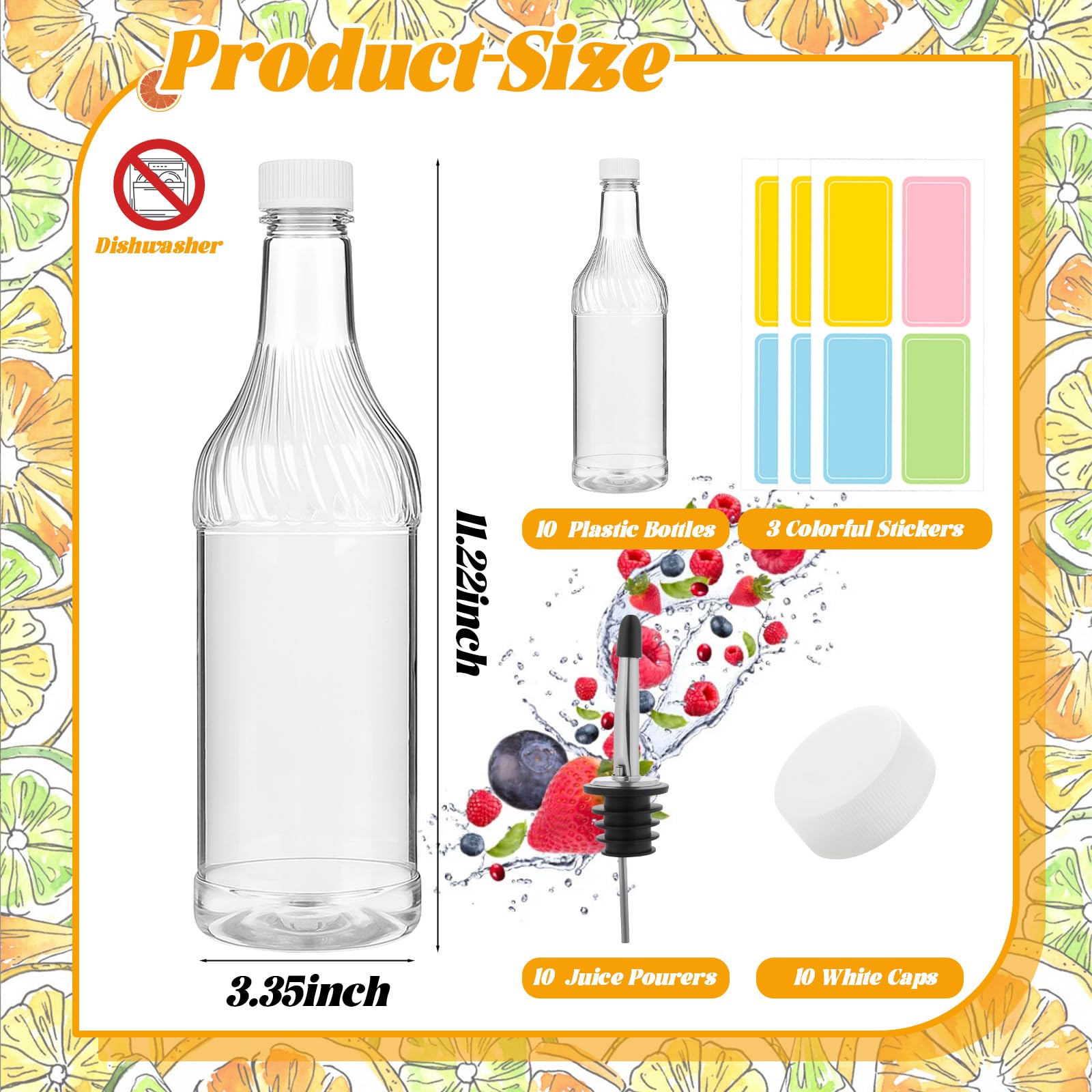 20 Pcs 32 oz Plastic Liquor Bottles Long Neck Bar Juice Pour Bottles with Liquor Pour Spout and Caps Snow Cone Syrup Bottles for Juice Alcohol