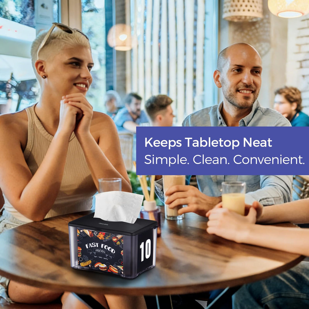 Stardrix 3-Pack Interfold Tabletop Napkin Holder, Spring Loaded Commercial Restaurant Napkin Dispenser with 4-Sided Marketing Insert Display, Easy-Access Black Napkin Dispenser for Counters & Tables