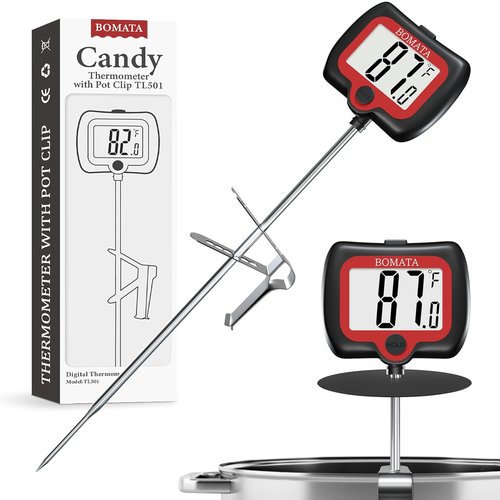 BOMATA Digital Candy Thermometer - Rotatable Display & Long Probe for Cooking, Candy, Oil | Black