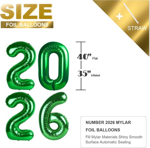 2026 Number Balloons by [Brand Name] - Dark Green 40 Inch Party Decorations for New Year's & Graduations