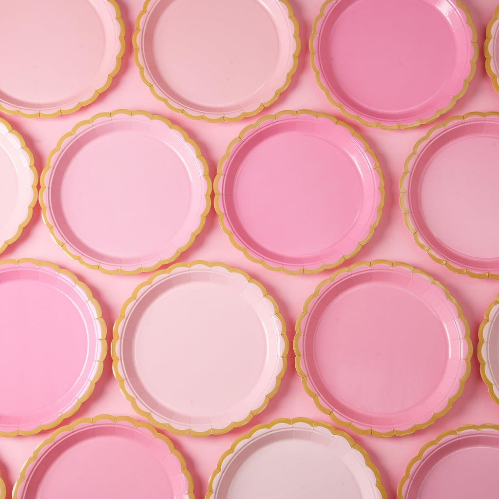 JASSEWRLY 48 Pcs Pink Scalloped Party Disposable Paper Plates, 9" Cute Pink Dessert Baby Bridal Shower Dinner Birthday Cake Paper Plates for Party Bridal Baby Girl Shower Wedding Supplies