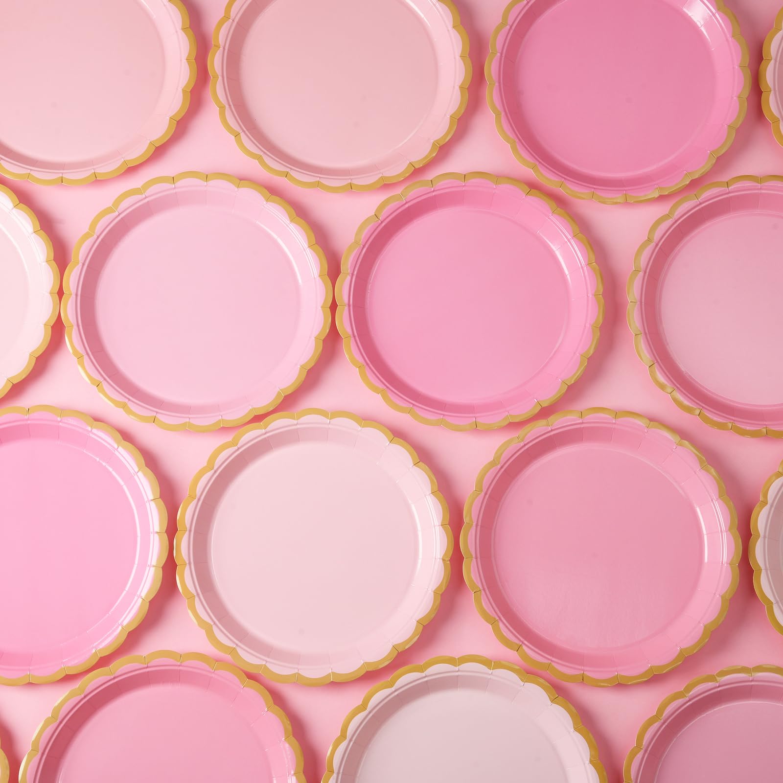 JASSEWRLY 48 Pcs Pink Scalloped Party Disposable Paper Plates, 9" Cute Pink Dessert Baby Bridal Shower Dinner Birthday Cake Paper Plates for Party Bridal Baby Girl Shower Wedding Supplies