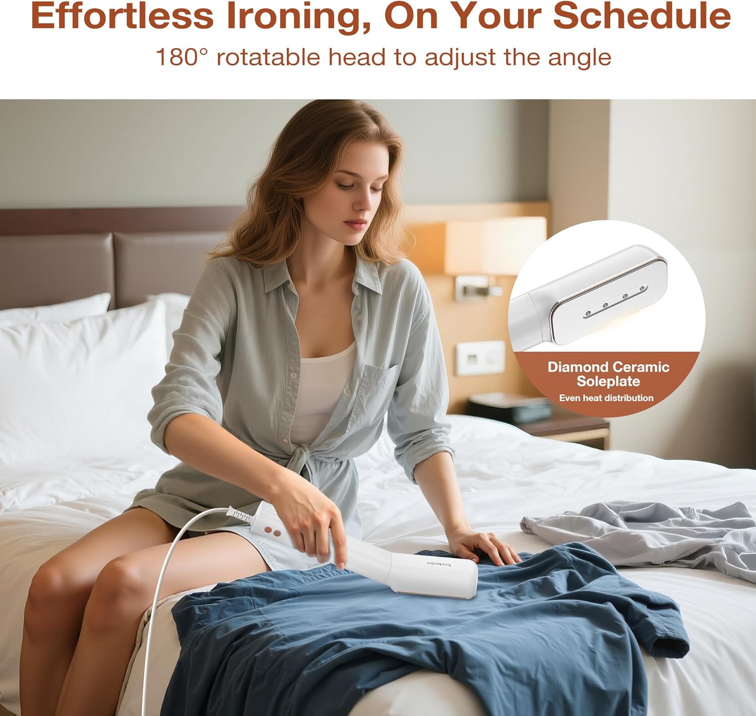 Newbealer Travel Iron - 2-in-1 Clothes Steamer & Dry Iron with Non-Stick Soleplate | Gold, 100-240V